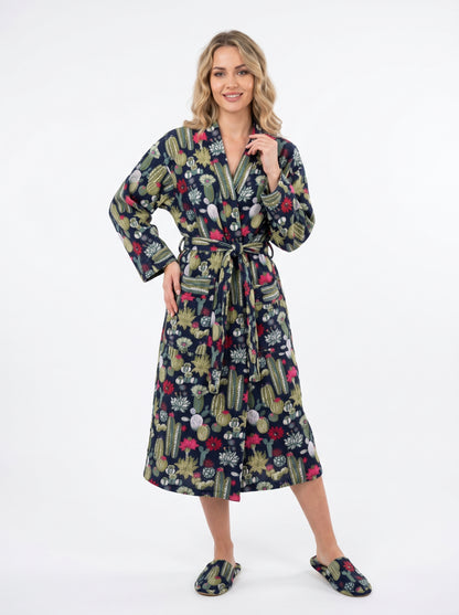 Cute Black Cactus Plum Waffle Bathrobe – Luxury Spa Robe