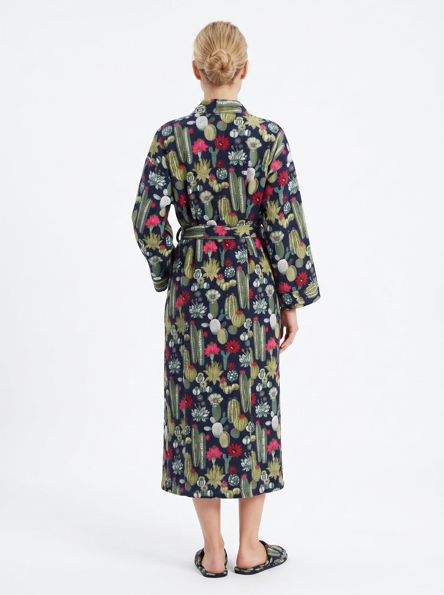 Cute Black Cactus Plum Waffle Bathrobe – Luxury Spa Robe