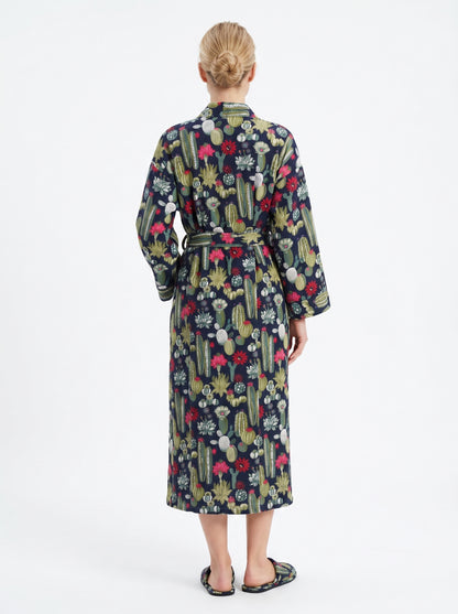Cute Black Cactus Plum Waffle Bathrobe – Luxury Spa Robe