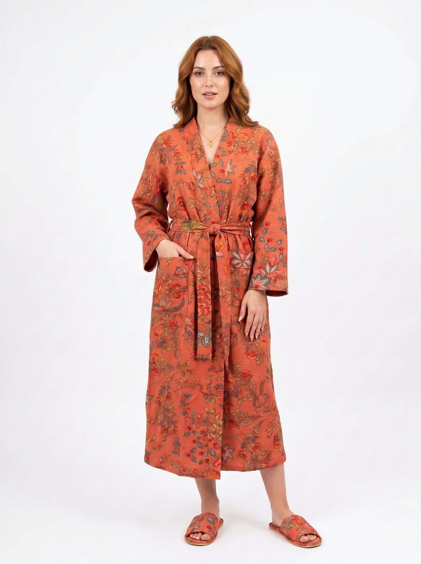 Apricot Dream Vine Waffle Bathrobe – Luxury Spa Robe