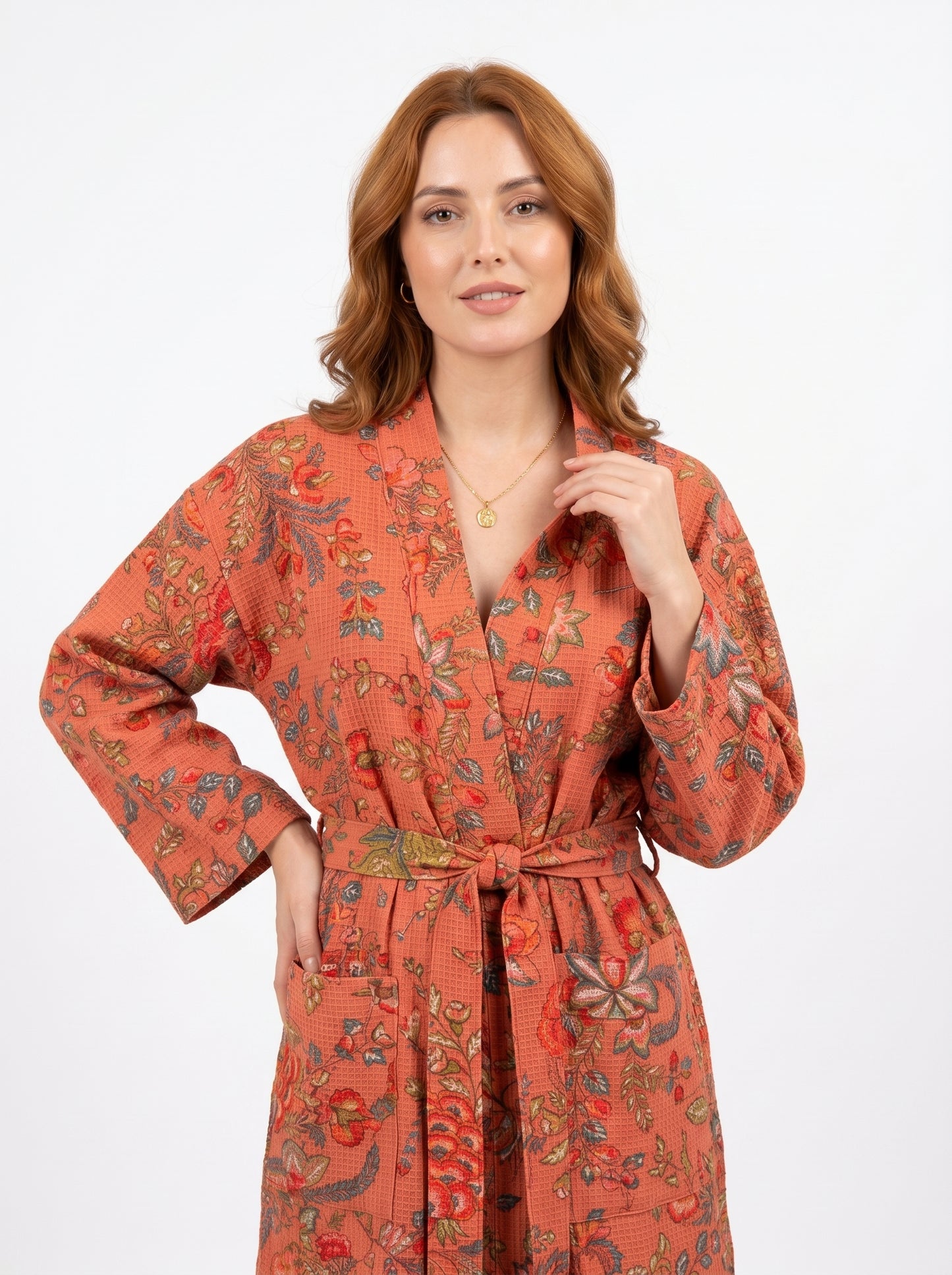 Apricot Dream Vine Waffle Bathrobe – Luxury Spa Robe