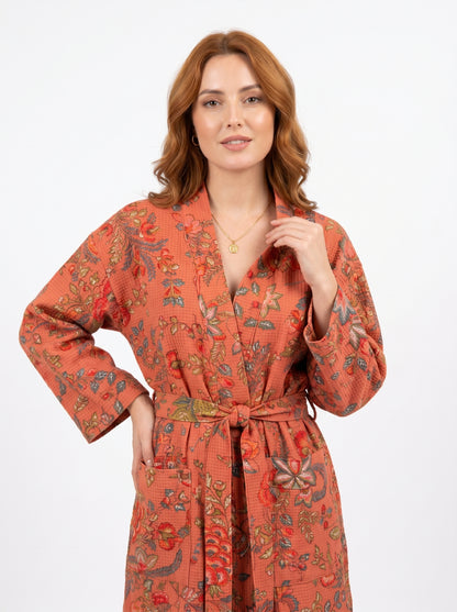 Apricot Dream Vine Waffle Bathrobe – Luxury Spa Robe