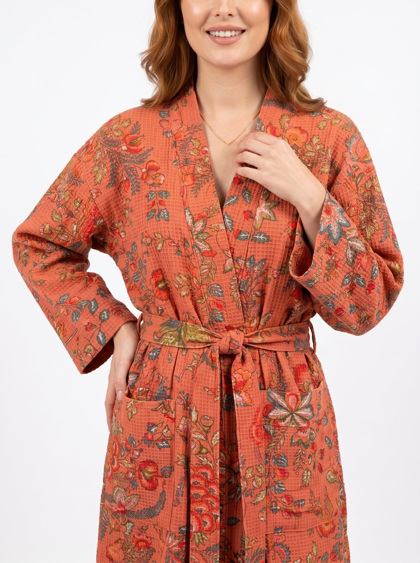 Apricot Dream Vine Waffle Bathrobe – Luxury Spa Robe