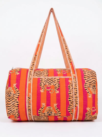 Orange Tiger Tango Quilted Cotton Duffle Bag – Lightweight Travel Weekender