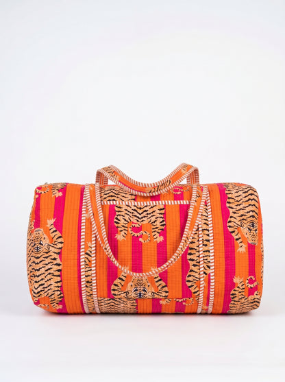 Orange Tiger Tango Quilted Cotton Duffle Bag – Lightweight Travel Weekender
