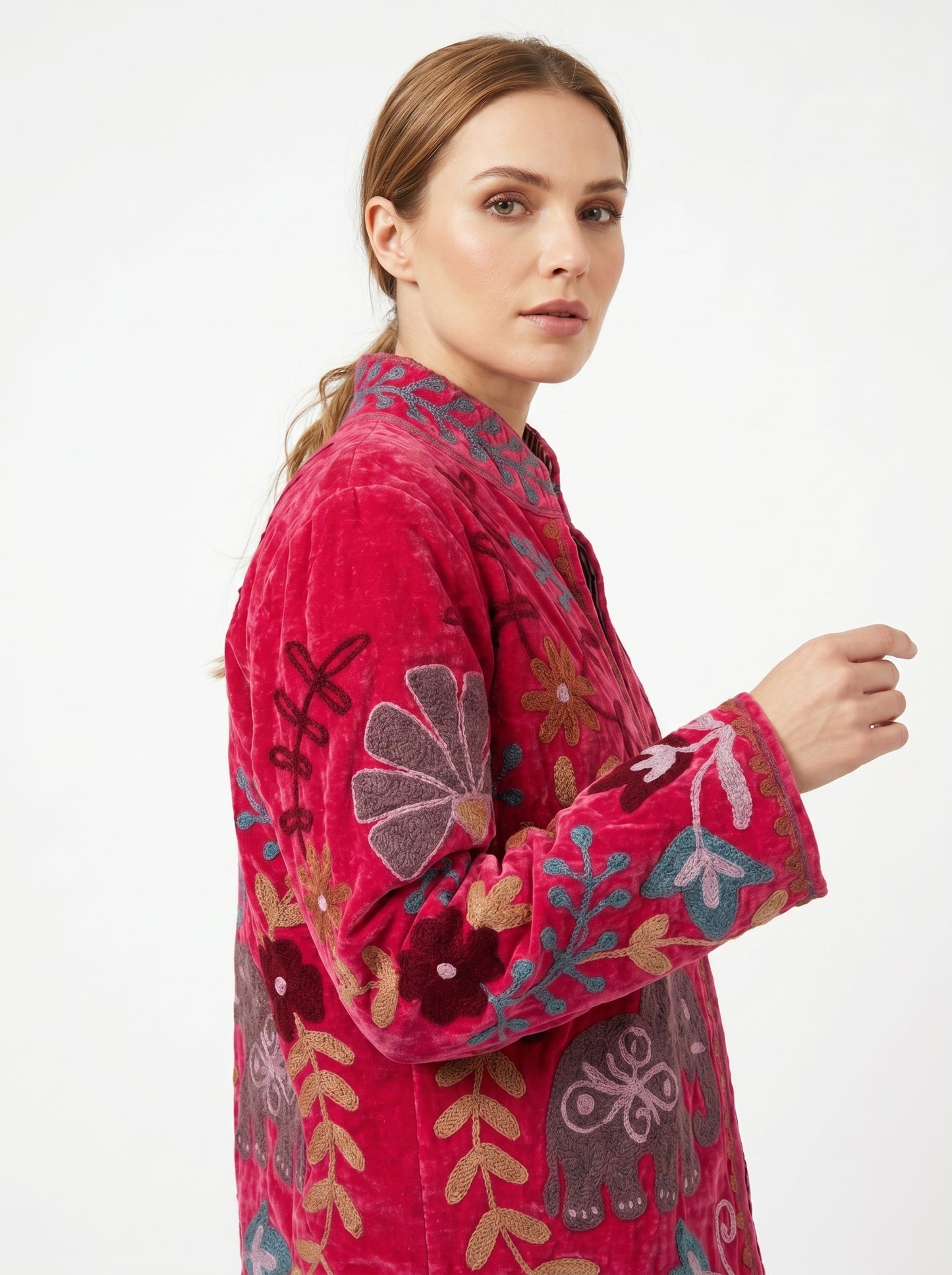 Women's 102 Suzani Reversible Velvet Jacket – Artistic Embroidered Statement Jacket