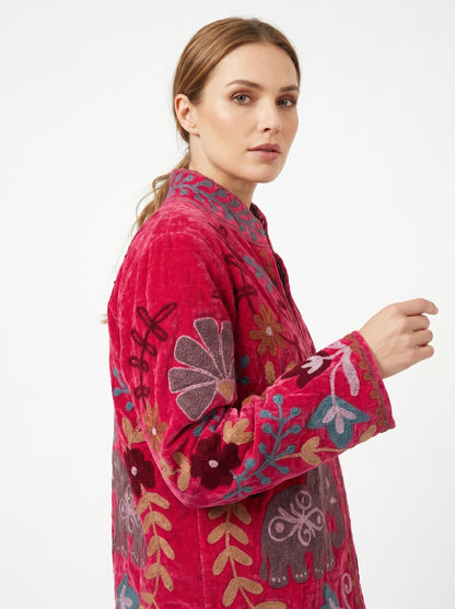 Women's 102 Suzani Reversible Velvet Jacket – Artistic Embroidered Statement Jacket