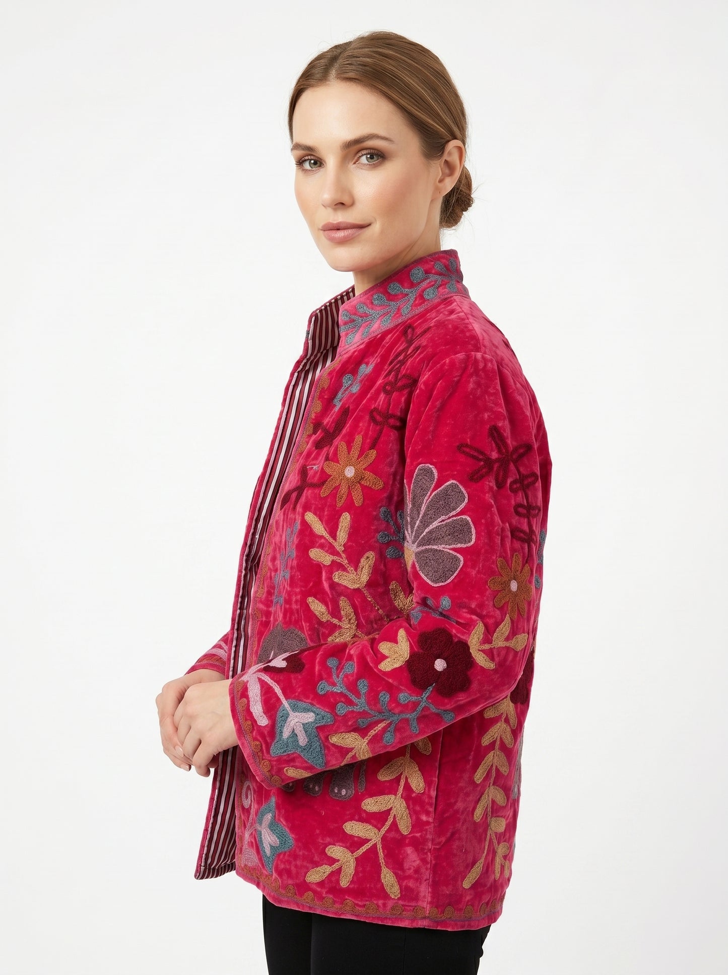 Women's 102 Suzani Reversible Velvet Jacket – Artistic Embroidered Statement Jacket