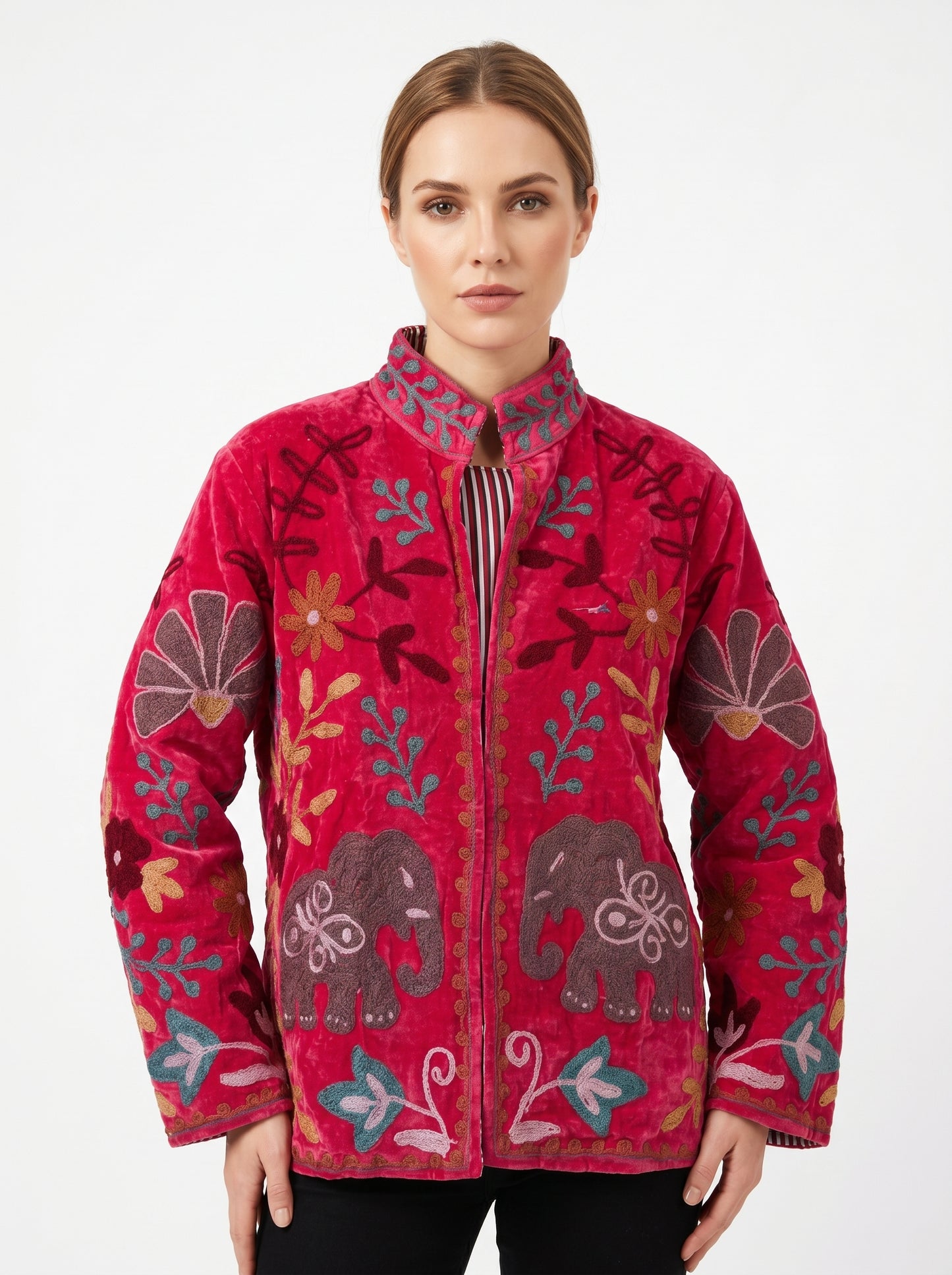 Women's 102 Suzani Reversible Velvet Jacket – Artistic Embroidered Statement Jacket