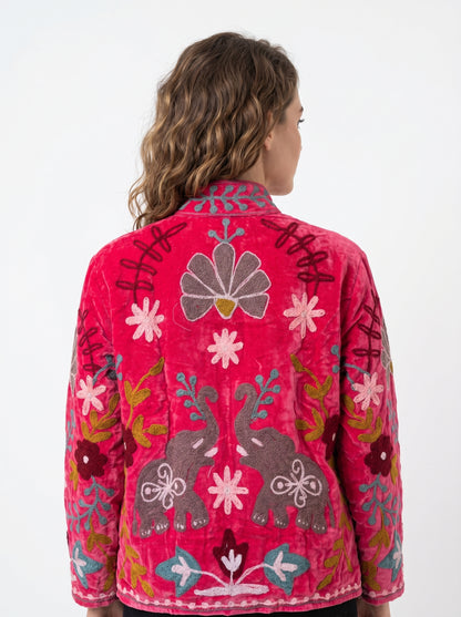 Women's 101 Suzani Reversible Velvet Jacket – Artistic Embroidered Statement Jacket