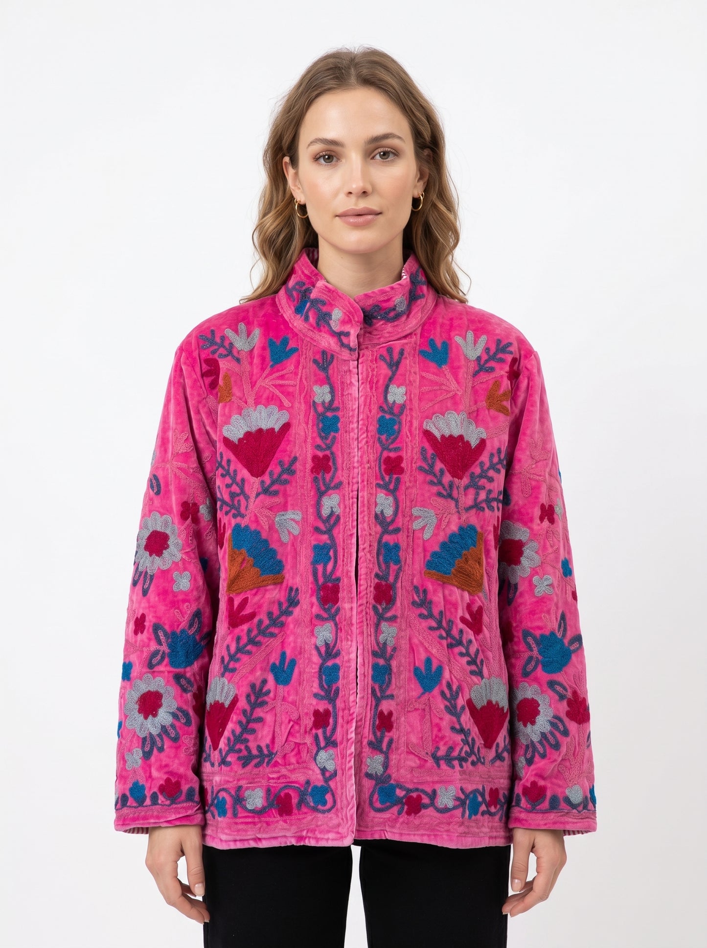 Women's 103 Suzani Reversible Velvet Jacket – Artistic Embroidered Statement Jacket
