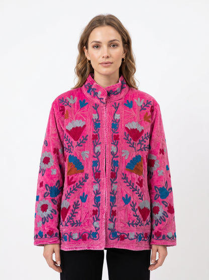 Women's 103 Suzani Reversible Velvet Jacket – Artistic Embroidered Statement Jacket