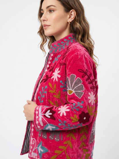 Women's 101 Suzani Reversible Velvet Jacket – Artistic Embroidered Statement Jacket