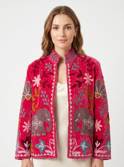 Women's 101 Suzani Reversible Velvet Jacket – Artistic Embroidered Statement Jacket