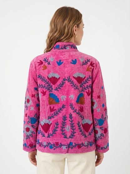 Women's 103 Suzani Reversible Velvet Jacket – Artistic Embroidered Statement Jacket