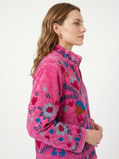 Women's 103 Suzani Reversible Velvet Jacket – Artistic Embroidered Statement Jacket