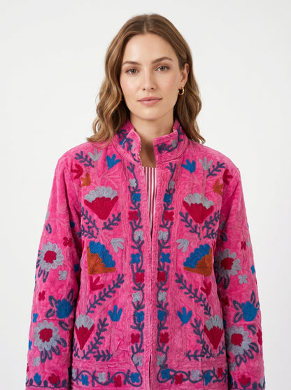 Women's 103 Suzani Reversible Velvet Jacket – Artistic Embroidered Statement Jacket