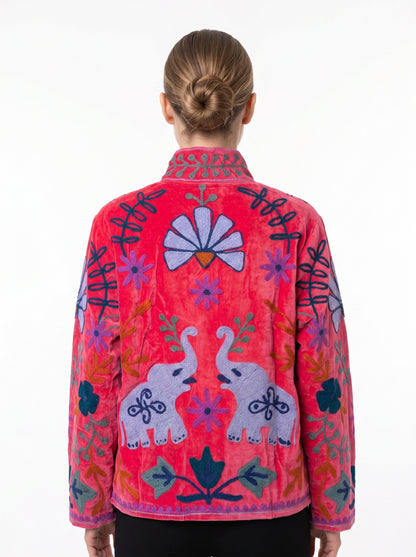 Women's 105 Suzani Reversible Velvet Jacket – Artistic Embroidered Statement Jacket