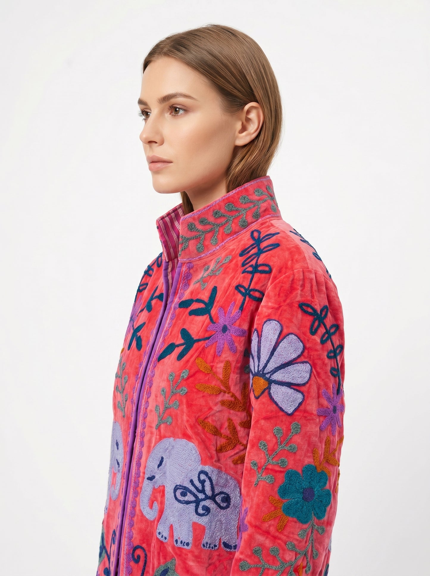 Women's 105 Suzani Reversible Velvet Jacket – Artistic Embroidered Statement Jacket