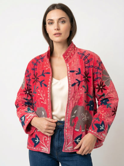 Women's 107 Suzani Reversible Velvet Jacket – Artistic Embroidered Statement Jacket