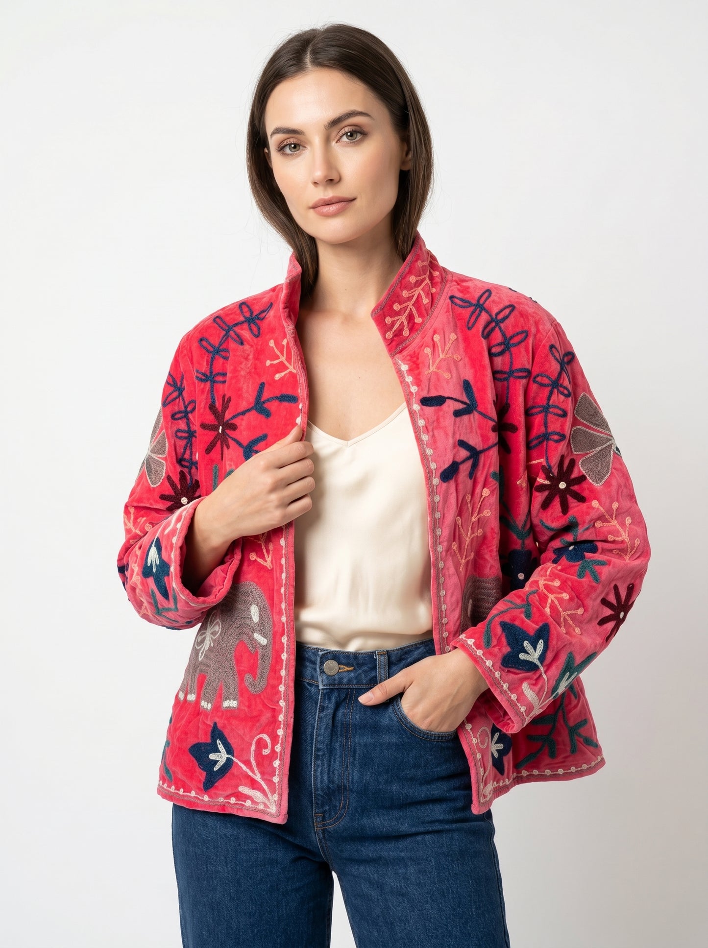 Women's 107 Suzani Reversible Velvet Jacket – Artistic Embroidered Statement Jacket