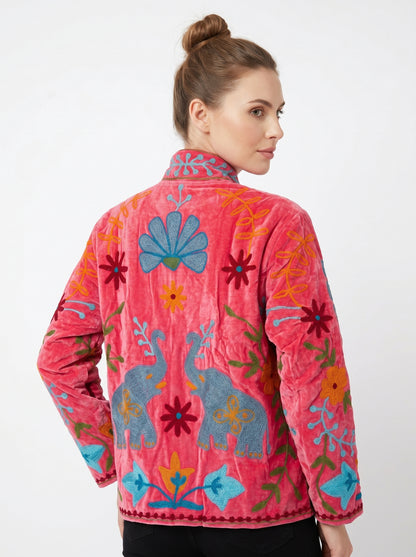 Women's 108 Suzani Reversible Velvet Jacket – Artistic Embroidered Statement Jacket