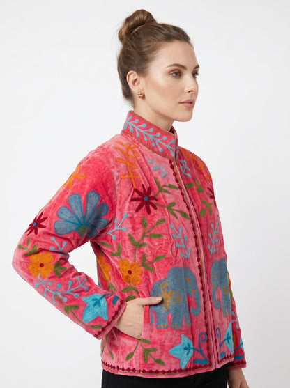 Women's 108 Suzani Reversible Velvet Jacket – Artistic Embroidered Statement Jacket
