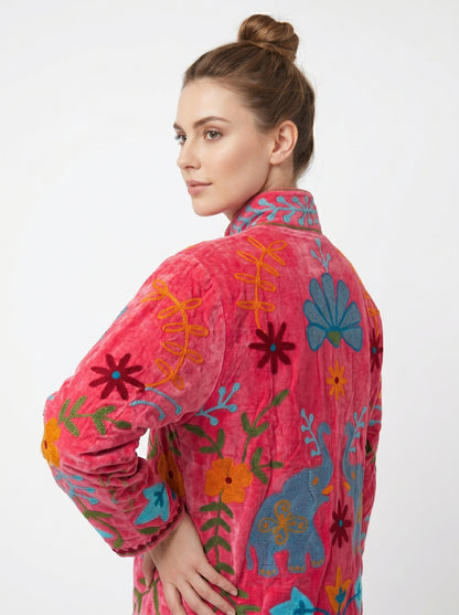 Women's 108 Suzani Reversible Velvet Jacket – Artistic Embroidered Statement Jacket