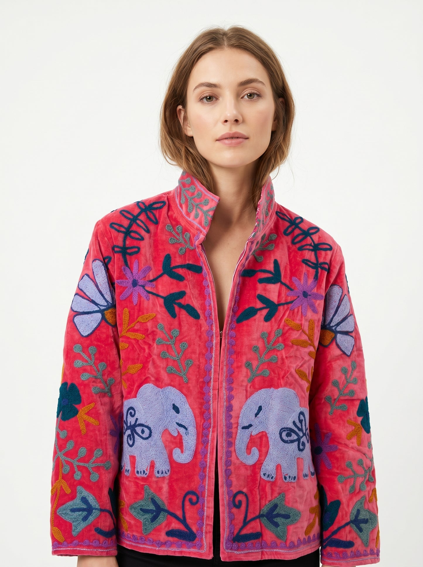 Women's 105 Suzani Reversible Velvet Jacket – Artistic Embroidered Statement Jacket