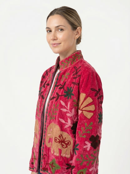 Women's 106 Suzani Reversible Velvet Jacket – Artistic Embroidered Statement Jacket