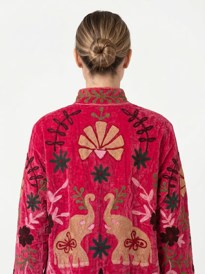 Women's 106 Suzani Reversible Velvet Jacket – Artistic Embroidered Statement Jacket