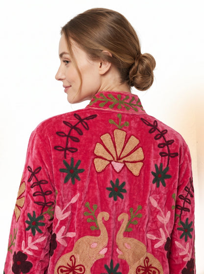Women's 106 Suzani Reversible Velvet Jacket – Artistic Embroidered Statement Jacket