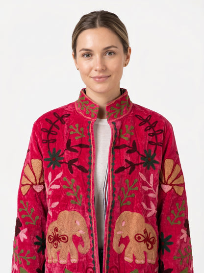 Women's 106 Suzani Reversible Velvet Jacket – Artistic Embroidered Statement Jacket