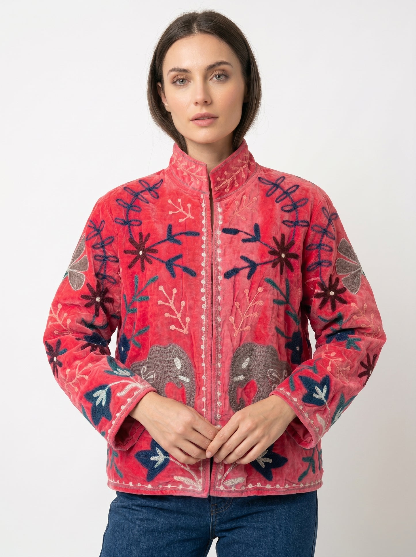 Women's 107 Suzani Reversible Velvet Jacket – Artistic Embroidered Statement Jacket