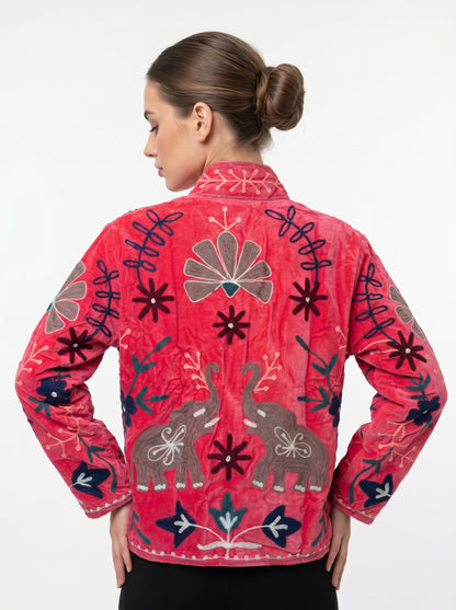 Women's 107 Suzani Reversible Velvet Jacket – Artistic Embroidered Statement Jacket