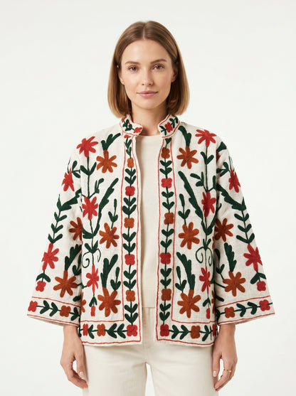 Women's 1010 Suzani Reversible Cotton Jacket – Artistic Embroidered Statement Jacket