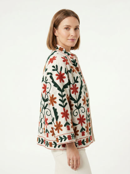 Women's 1010 Suzani Reversible Cotton Jacket – Artistic Embroidered Statement Jacket