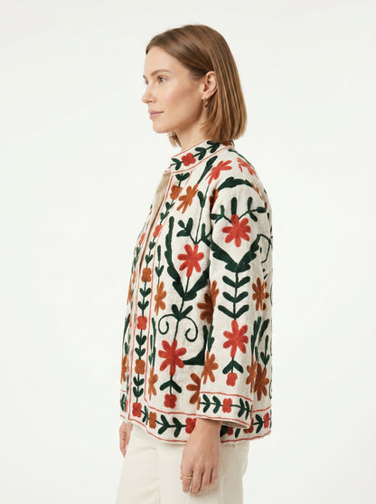 Women's 1010 Suzani Reversible Cotton Jacket – Artistic Embroidered Statement Jacket