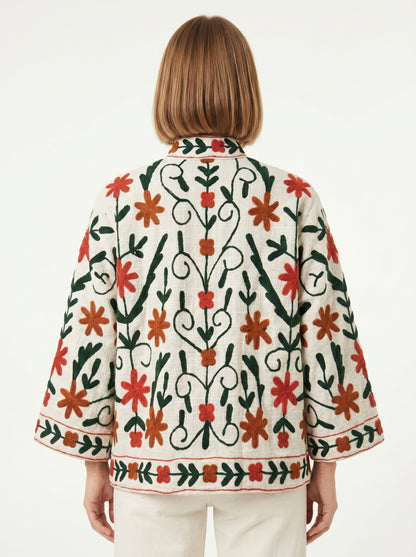 Women's 1010 Suzani Reversible Cotton Jacket – Artistic Embroidered Statement Jacket