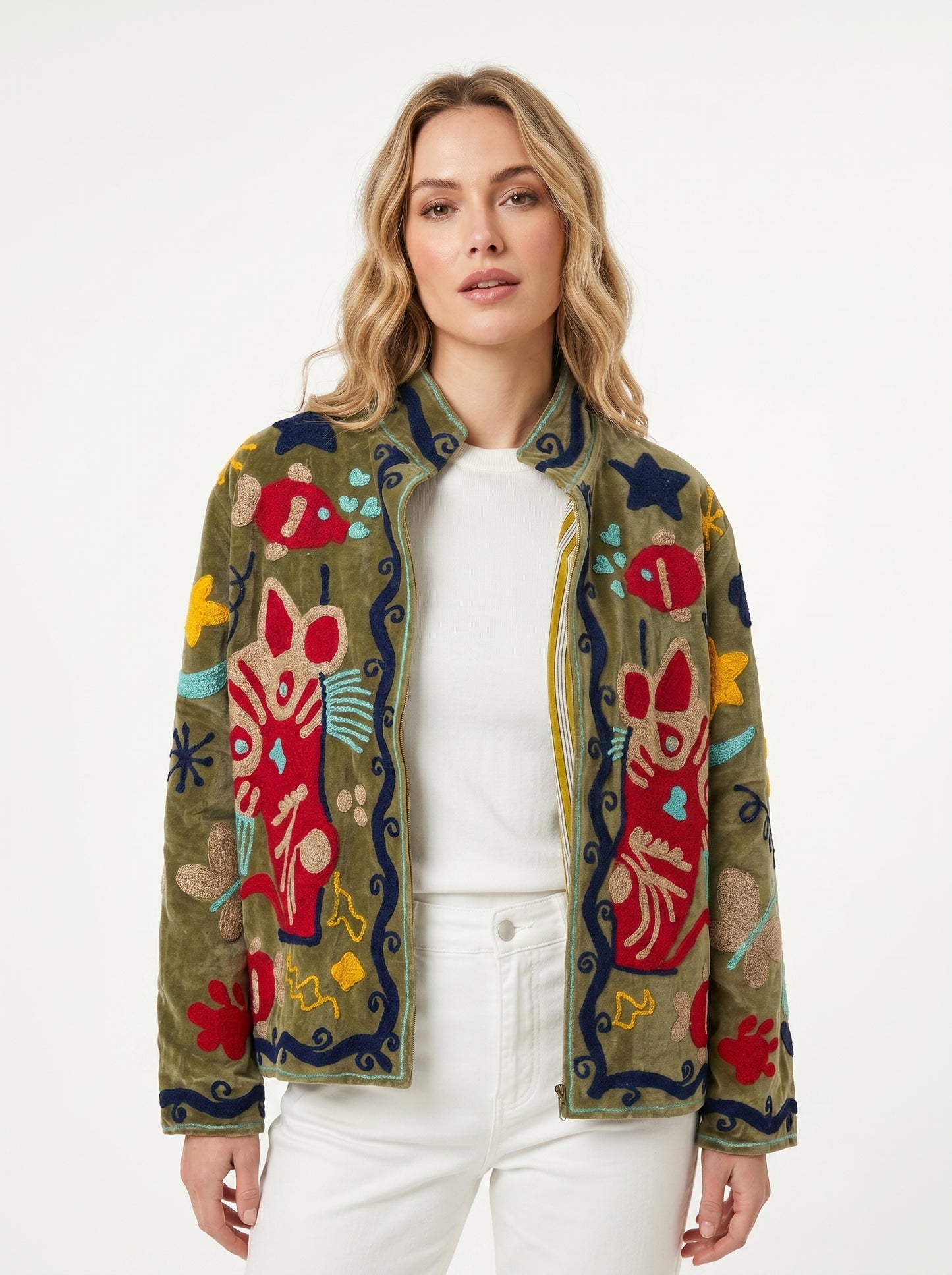 Women's 1013 Suzani Reversible Velvet Jacket – Artistic Embroidered Statement Jacket