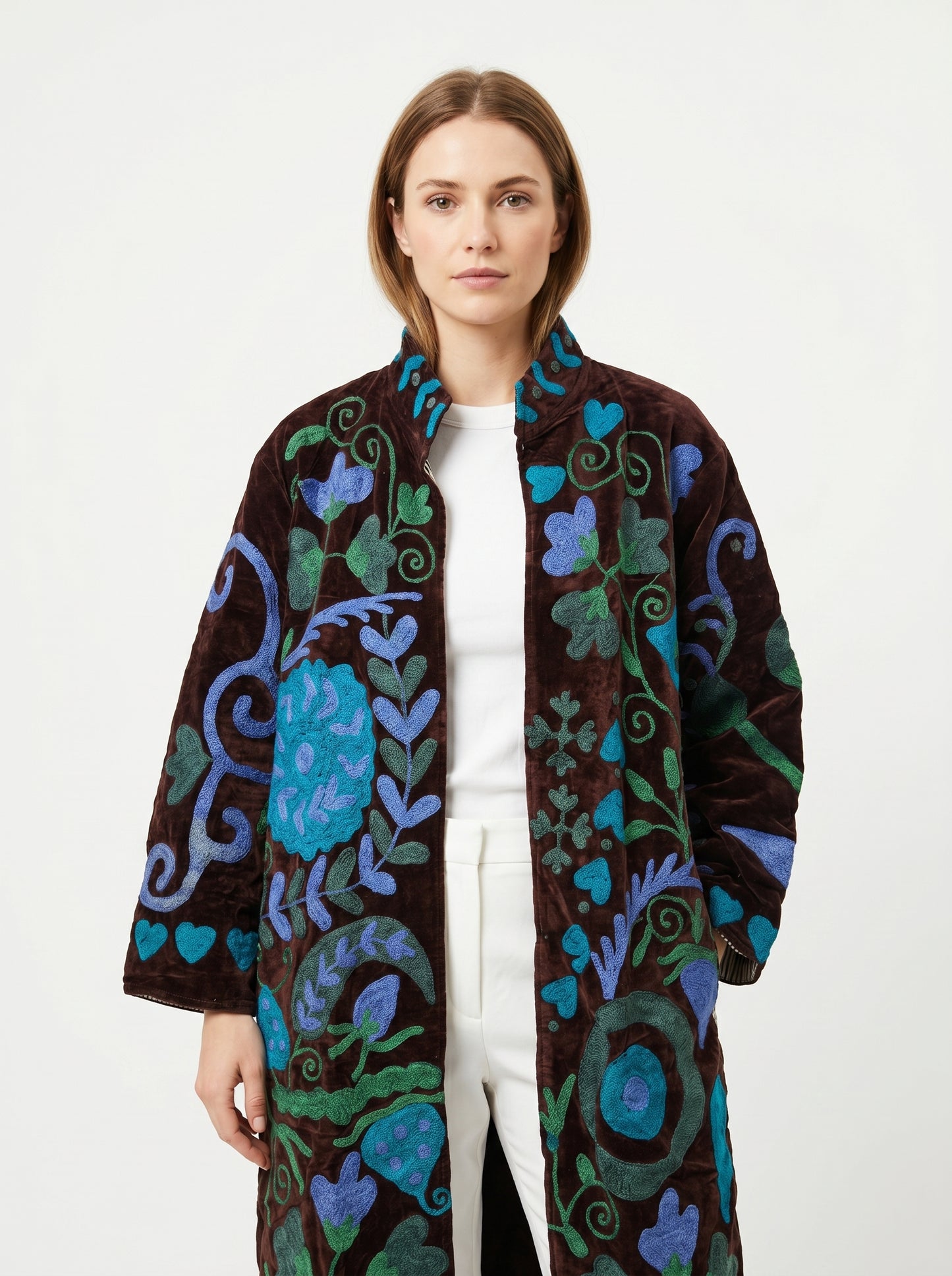 Women's 1011 Suzani Reversible Velvet Jacket – Artistic Embroidered Statement Jacket