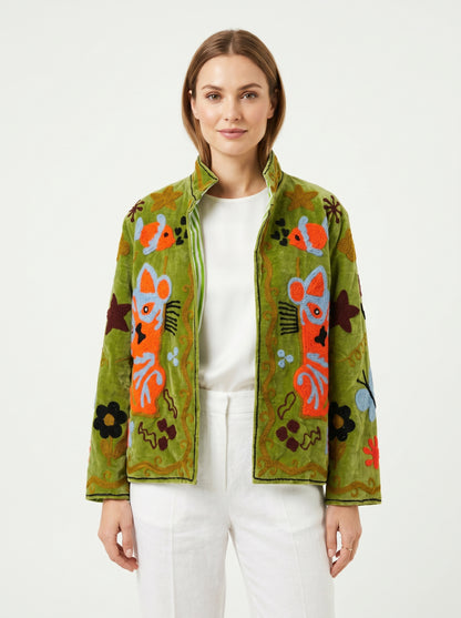 Women's 1012 Suzani Reversible Velvet Jacket – Artistic Embroidered Statement Jacket