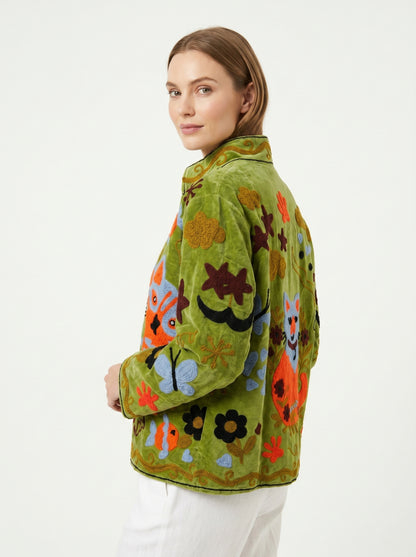 Women's 1012 Suzani Reversible Velvet Jacket – Artistic Embroidered Statement Jacket