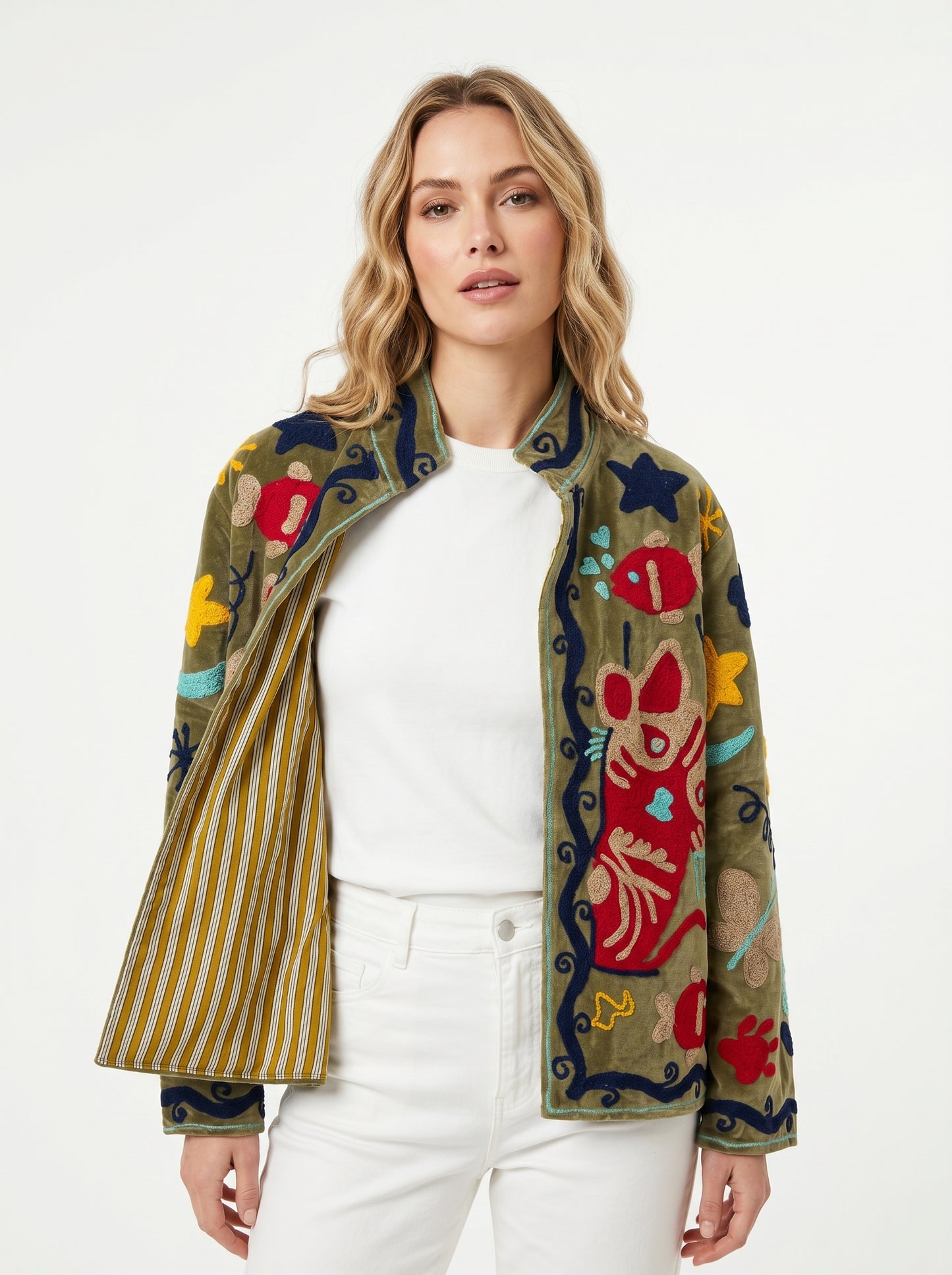 Women's 1013 Suzani Reversible Velvet Jacket – Artistic Embroidered Statement Jacket