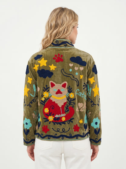 Women's 1013 Suzani Reversible Velvet Jacket – Artistic Embroidered Statement Jacket