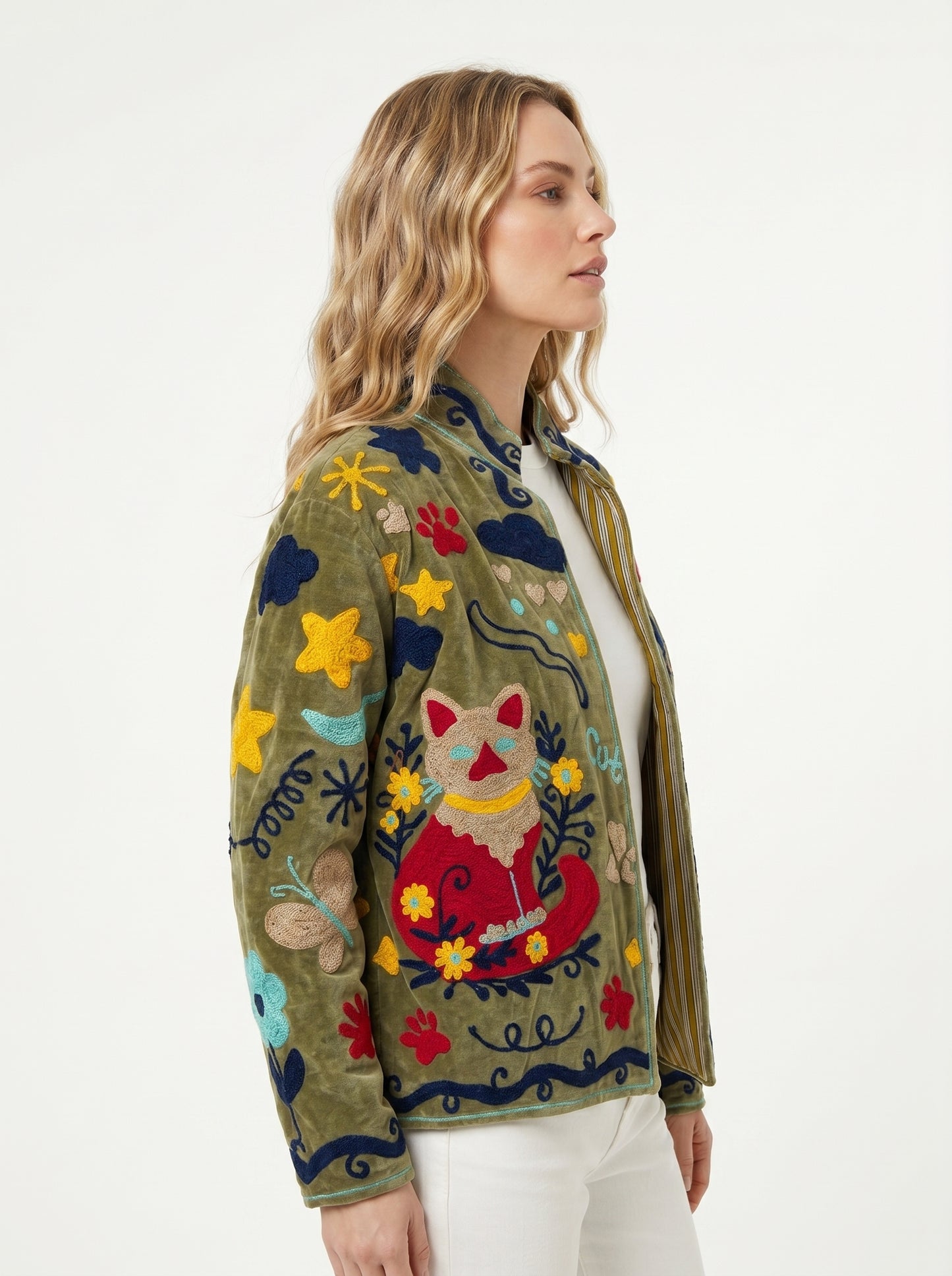 Women's 1013 Suzani Reversible Velvet Jacket – Artistic Embroidered Statement Jacket