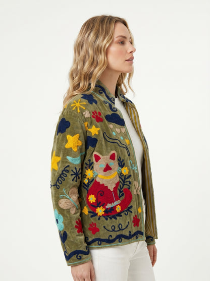 Women's 1013 Suzani Reversible Velvet Jacket – Artistic Embroidered Statement Jacket