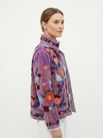 Women's 1015 Suzani Reversible Velvet Jacket – Artistic Embroidered Statement Jacket