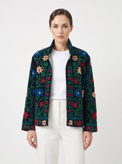 Women's 1014 Suzani Reversible Velvet Jacket – Artistic Embroidered Statement Jacket