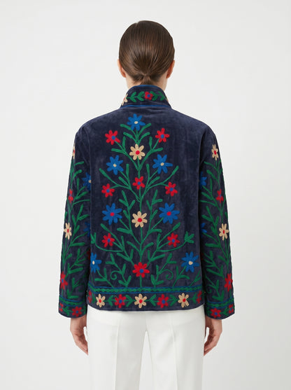 Women's 1014 Suzani Reversible Velvet Jacket – Artistic Embroidered Statement Jacket